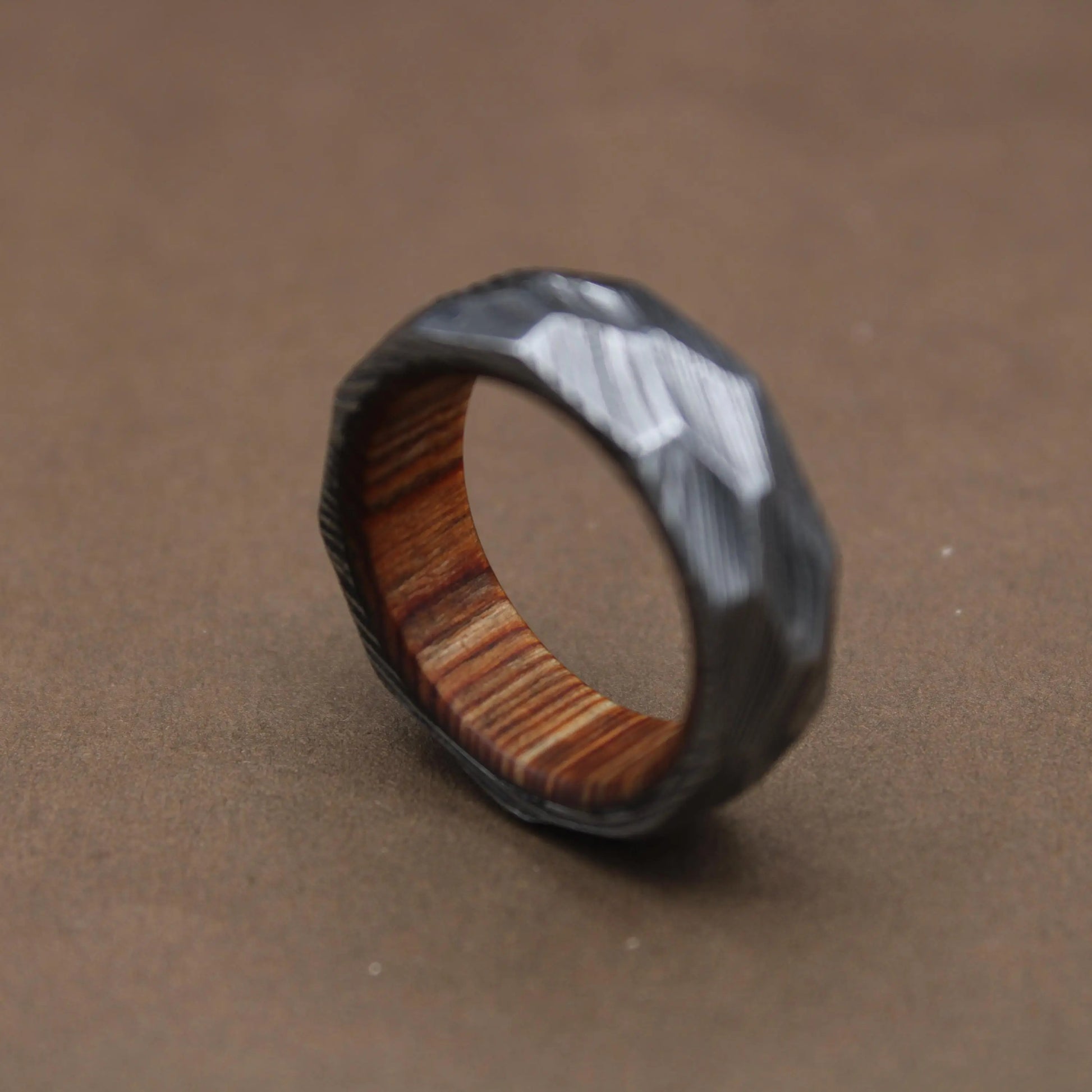 Damascus Steel Ring with Exotic Wenge Wood Inlay and Sleeve Best Christmas Gift Men Wedding Ring Damascus Wood Ring Men Gift 8mm Ring My Store