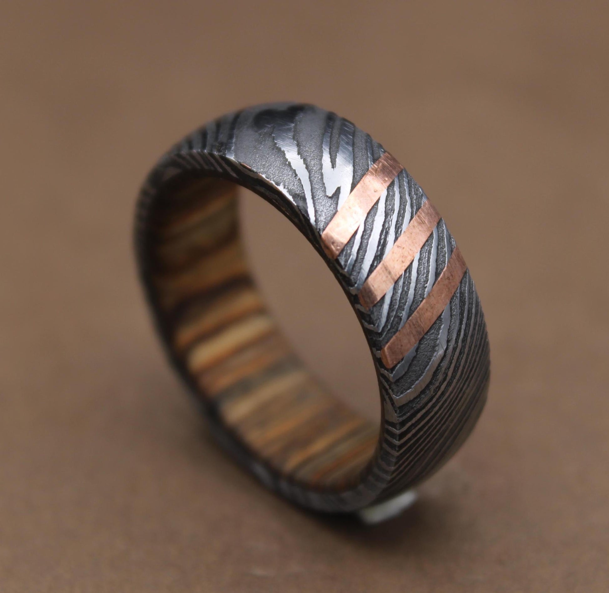 Damascus Steel Whiskey Barrel Steel Rings, Dome Promise Ring, Wood Wedding Ring, Damascus Steel Rings, Wood Inlay Engagement Ring, Wedding Band My Store