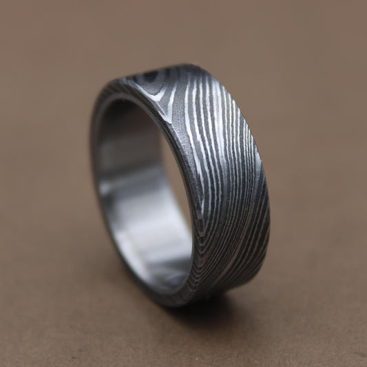 Flat Titanium Damascus Random Pattern Handcrafted Titanium Ring For Men Anniversary Gift Colorful Titanium Heat Anodized Valentines Gift My Store