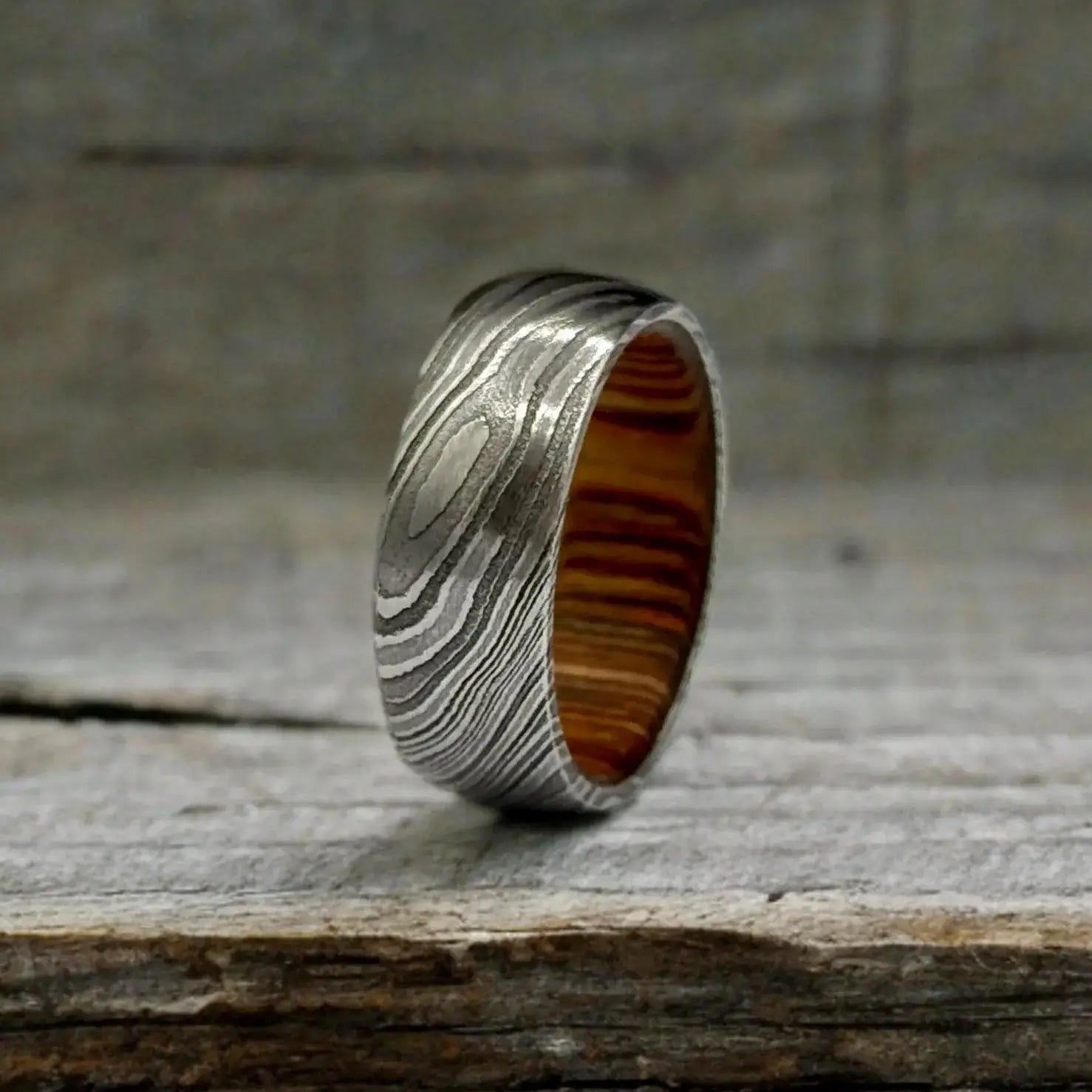 Damascus Steel Whiskey Barrel Ring Wood Wedding Band Promise Ring Engagement Wedding Ring Wood Inlay Damascus Steel Ring Valentines Gift Him My Store