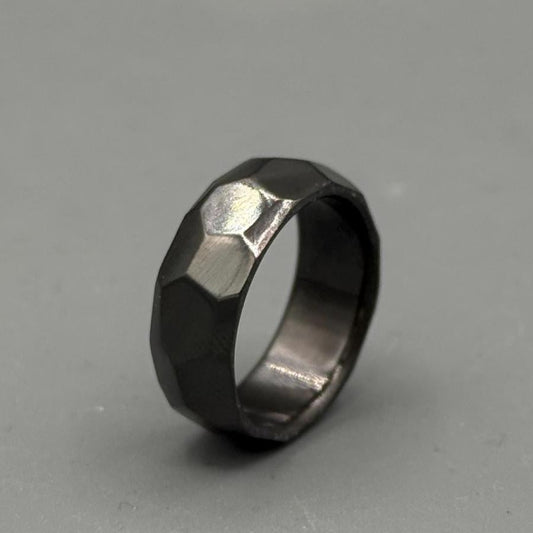 Zirconium Ring Classic Black Minimalist Faceted Zirconium Ring  Handmade Zirconium Ring Anniversary Gift for Him Wedding Band for Him Metalic Crafts