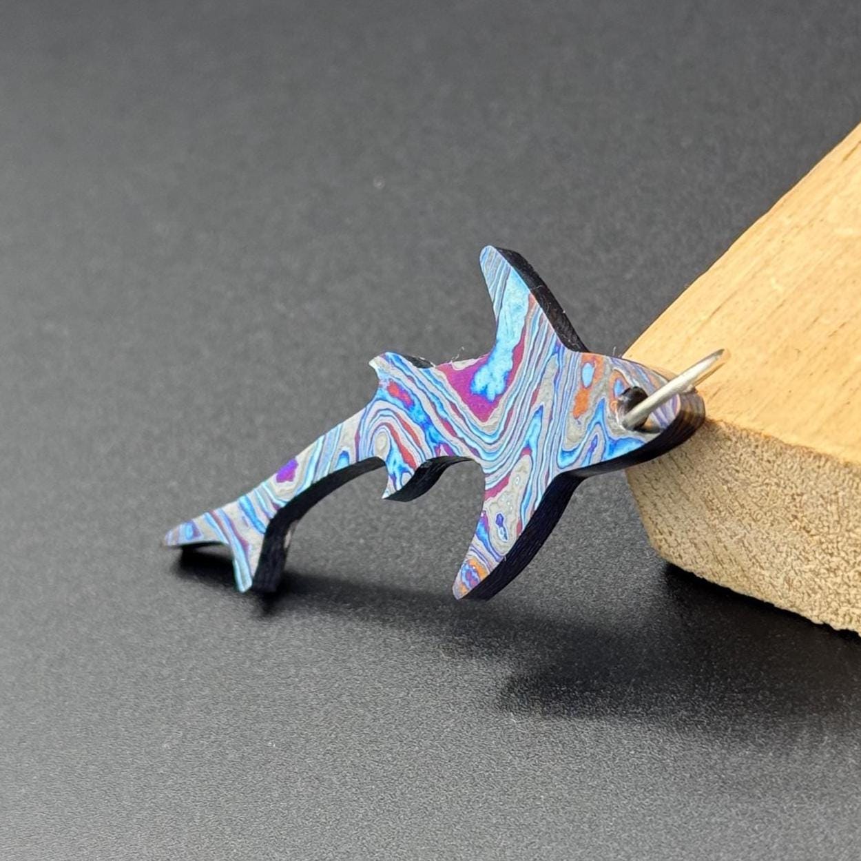 Zircuti Shark Pendant, titanium, zirconium, personal gift, small, colorful, diving, scuba diving, shark pendant, marine life, animals Metalic Crafts