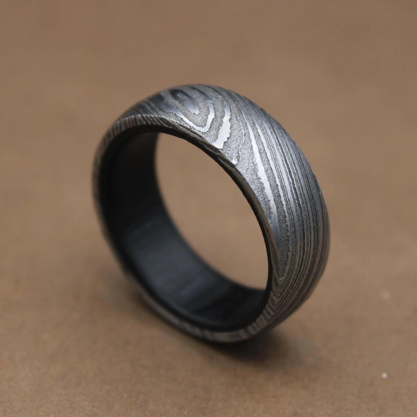 Damascus Steel Ring Inlayed with Dark Wood Damascus Ring Man Wedding Ring Man Promise Ring Engagement Ring Anniversary Ring Wedding Band My Store