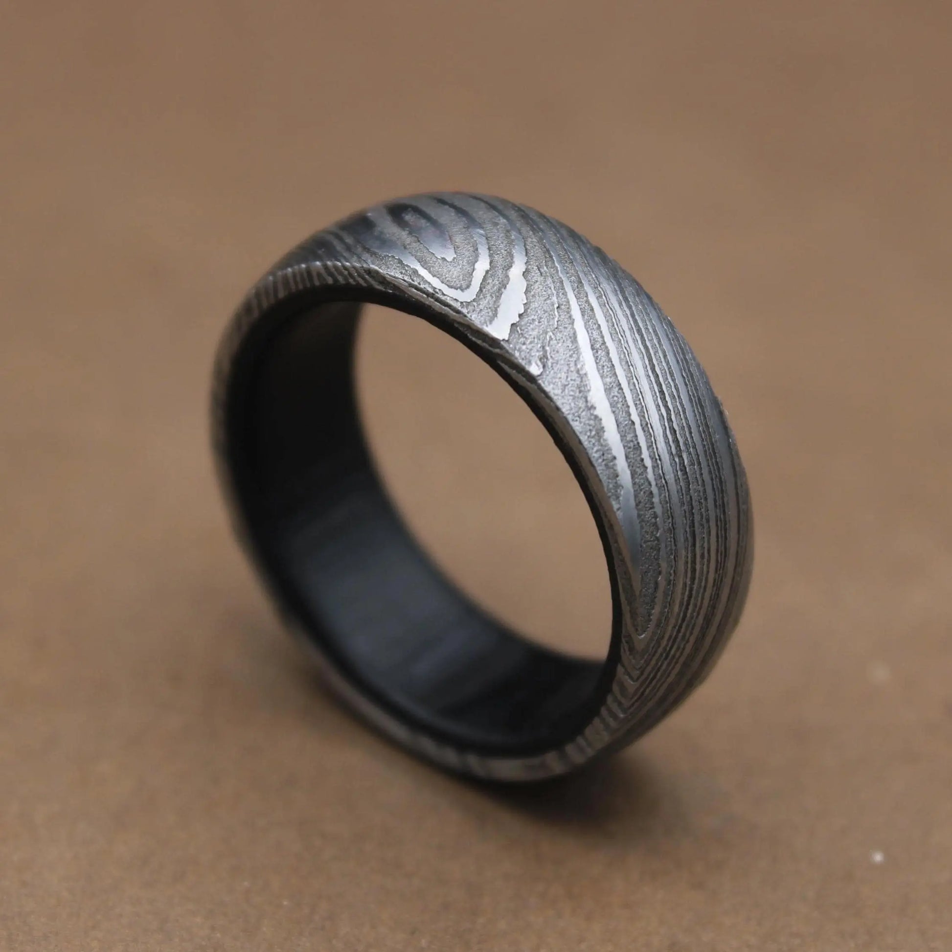 Damascus Steel Ring Inlayed with Dark Wood Damascus Ring Man Wedding Ring Man Promise Ring Engagement Ring Anniversary Ring Wedding Band My Store