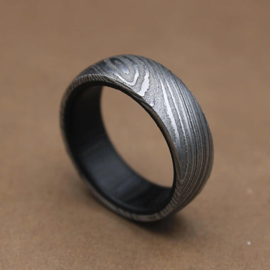 Damascus Steel Ring Inlayed with Dark Wood Damascus Ring Man Wedding Ring Man Promise Ring Engagement Ring Anniversary Ring Wedding Band My Store