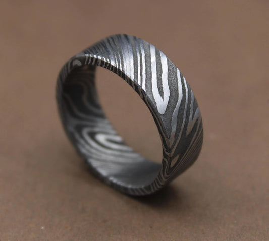 Simple Damascus Ring with Deep Pattern 6mm Flat Shape Ring Band for Him Aesthetic Band Ring Jewelry Durable Ring Handmade Damascus Ring My Store