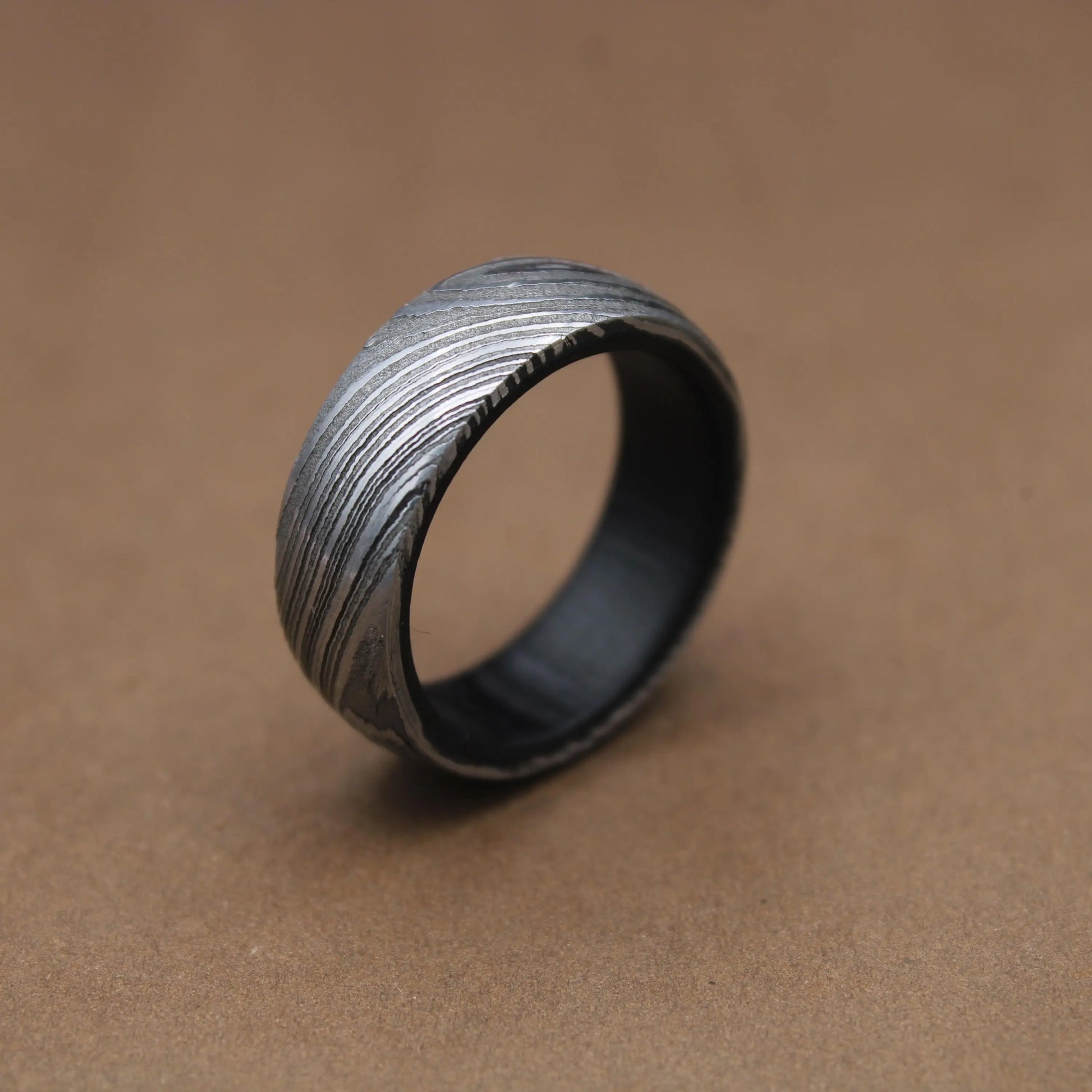 Damascus Steel Ring Inlayed with Dark Wood Damascus Ring Man Wedding Ring Man Promise Ring Engagement Ring Anniversary Ring Wedding Band My Store