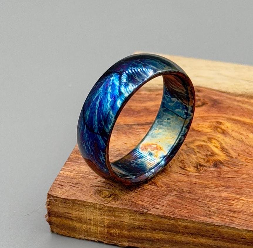 Sparkling Titanium Heat-Anodized Customized Wedding Band 5mm Personalized Titanium Anniversary Ring Unique Random Pattern Ring Gift for Him My Store