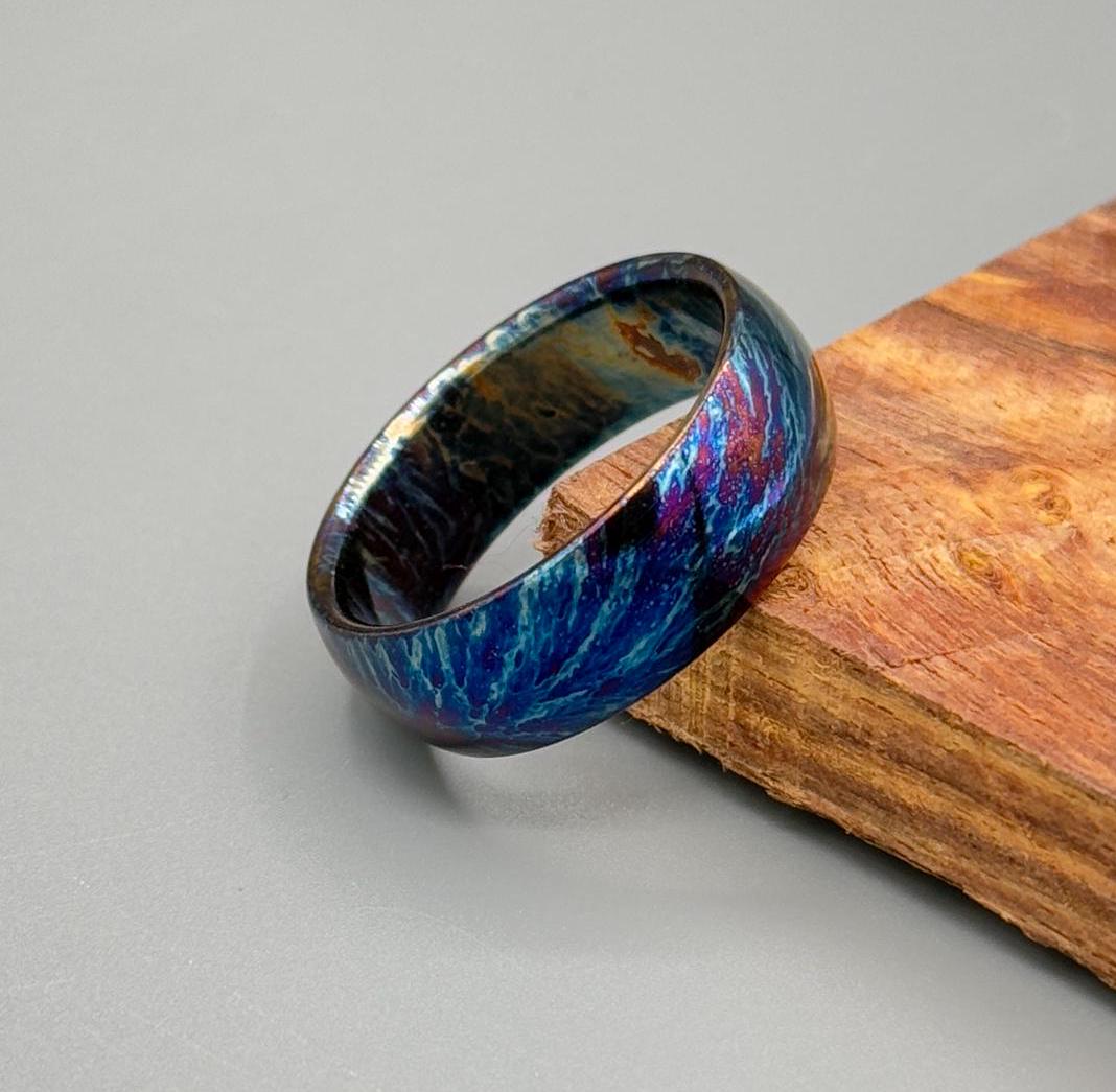 Sparkling Titanium Heat-Anodized Customized Wedding Band 5mm Personalized Titanium Anniversary Ring Unique Random Pattern Ring Gift for Him My Store