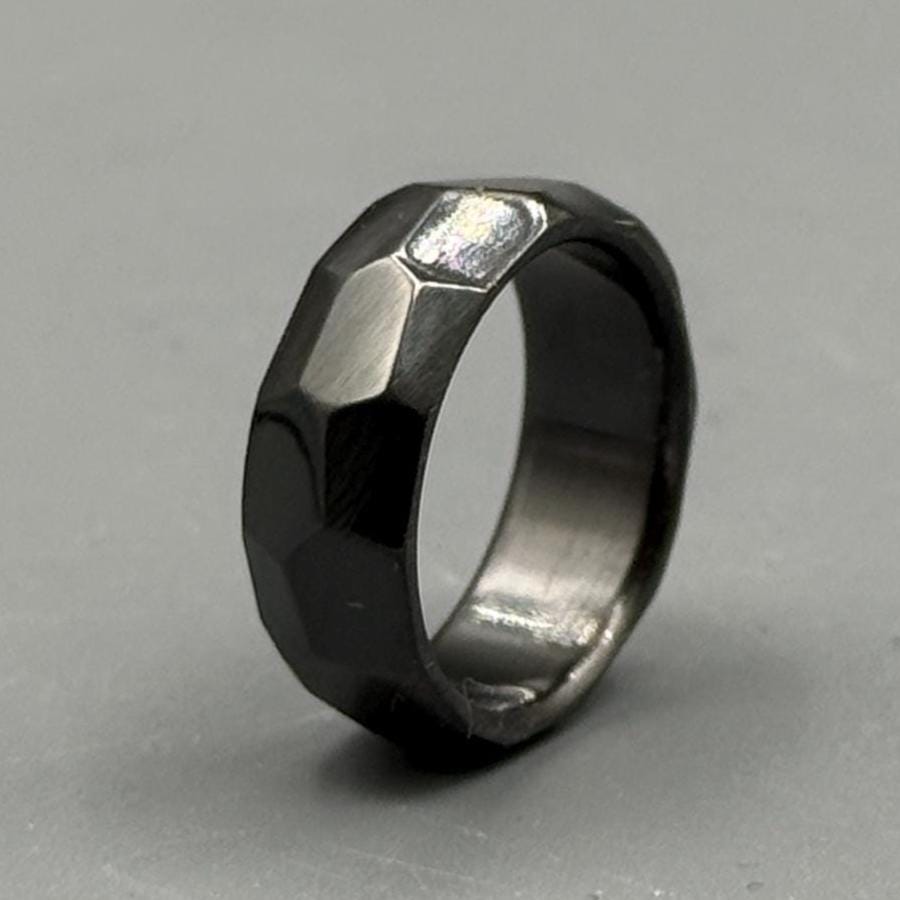 Zirconium Ring Classic Black Minimalist Faceted Zirconium Ring  Handmade Zirconium Ring Anniversary Gift for Him Wedding Band for Him Metalic Crafts