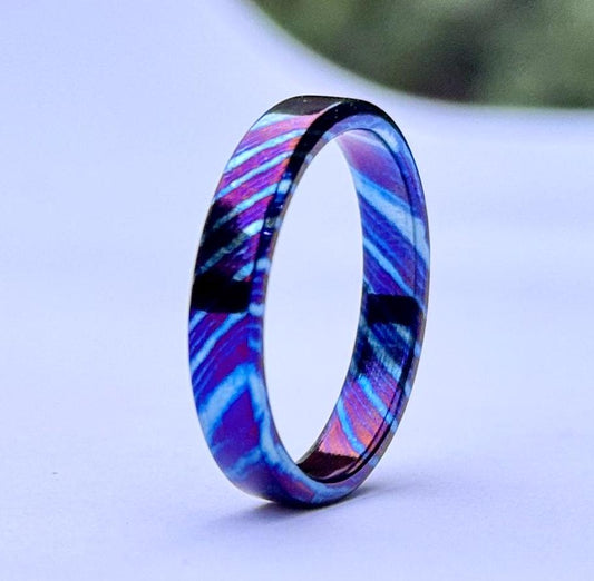 Timascus Wedding Band, Flat Colorful Timascus Steel Ring, Men's wedding Band, Engagement Ring, Gift for Him, Domed shape Timascus Ring My Store