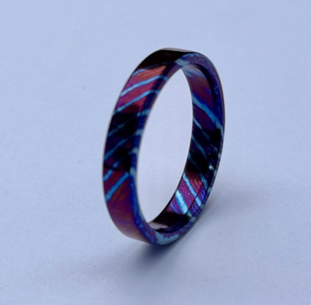 Timascus Wedding Band, Flat Colorful Timascus Steel Ring, Men's wedding Band, Engagement Ring, Gift for Him, Domed shape Timascus Ring My Store