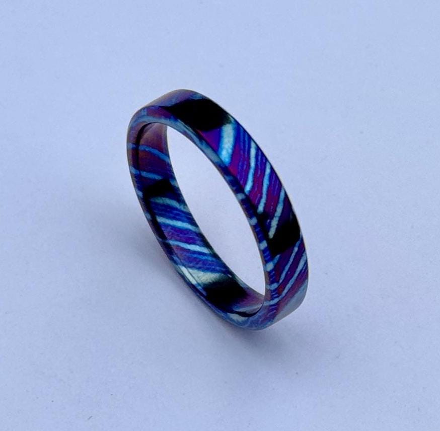 Timascus Wedding Band, Flat Colorful Timascus Steel Ring, Men's wedding Band, Engagement Ring, Gift for Him, Domed shape Timascus Ring My Store