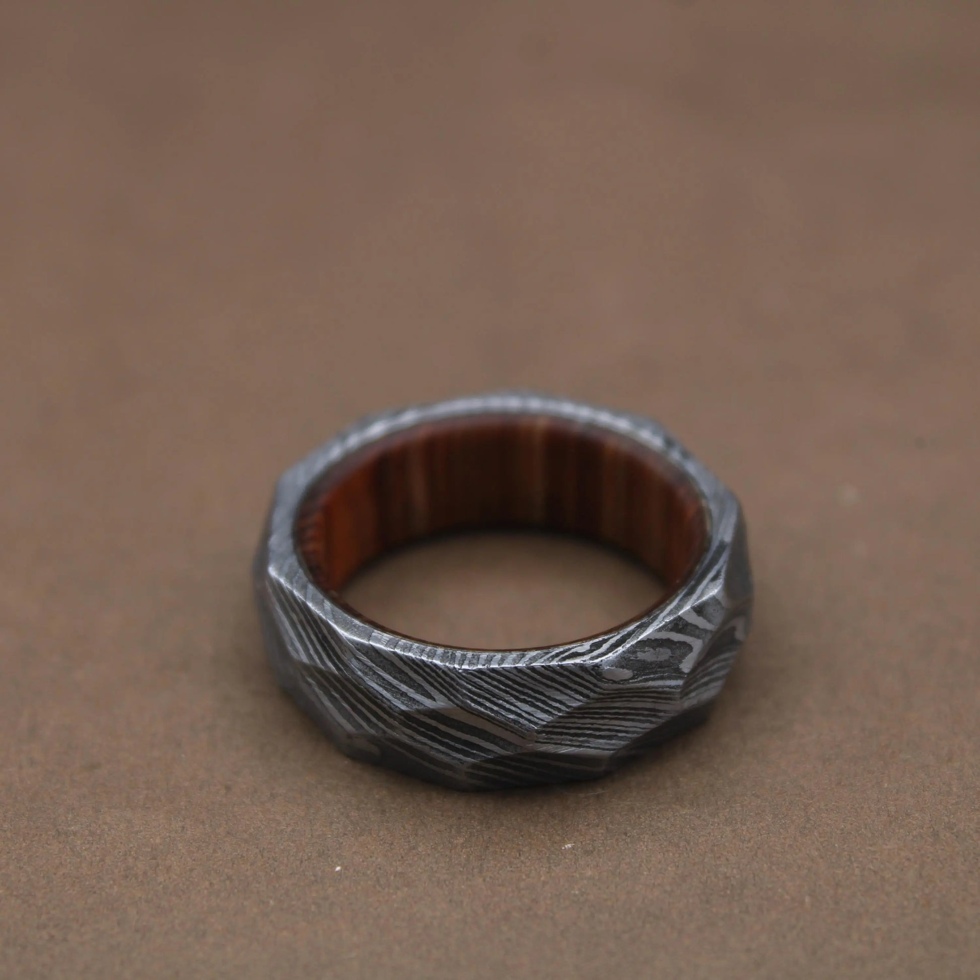 Damascus Steel Ring with Exotic Wenge Wood Inlay and Sleeve Best Christmas Gift Men Wedding Ring Damascus Wood Ring Men Gift 8mm Ring My Store