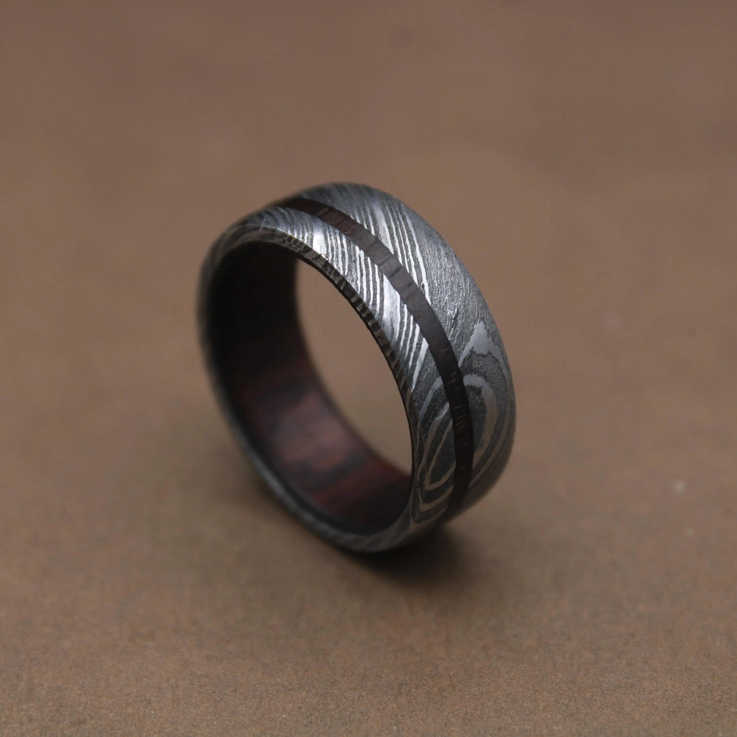 Damascus Steel Whiskey Barrel Wood Inlay Wedding Ring Damascus Steel Rings Wood Inlay Mens Promise Ring Engagement Ring Wedding Band My Store