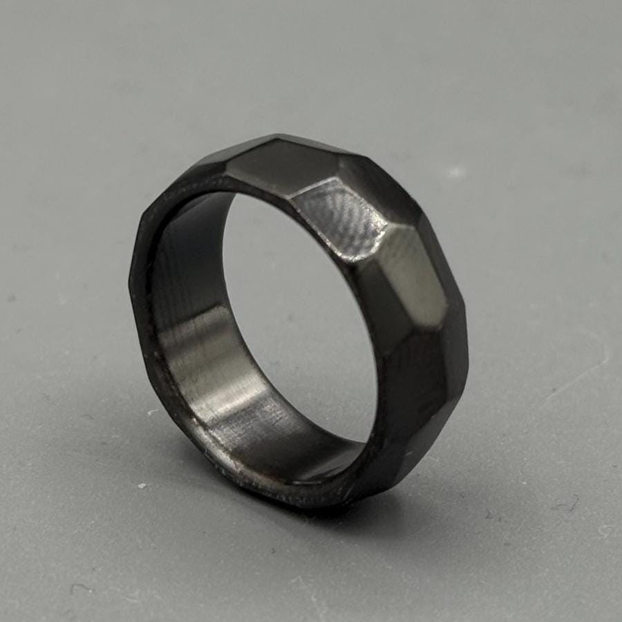 Zirconium Ring Classic Black Minimalist Faceted Zirconium Ring  Handmade Zirconium Ring Anniversary Gift for Him Wedding Band for Him Metalic Crafts