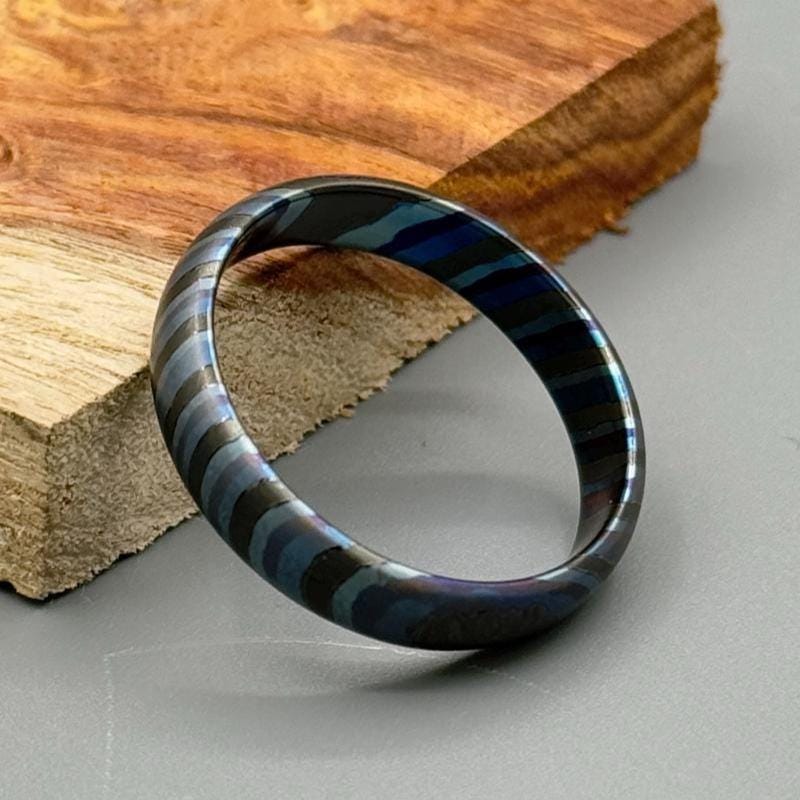 Doomed Zirconium Ring | Timascus Black Handmade Ring | Black Ring For Men | Wedding Band | Titanium Damascus Band For Him | Gift for her | Zirconium Ring Metalic Crafts