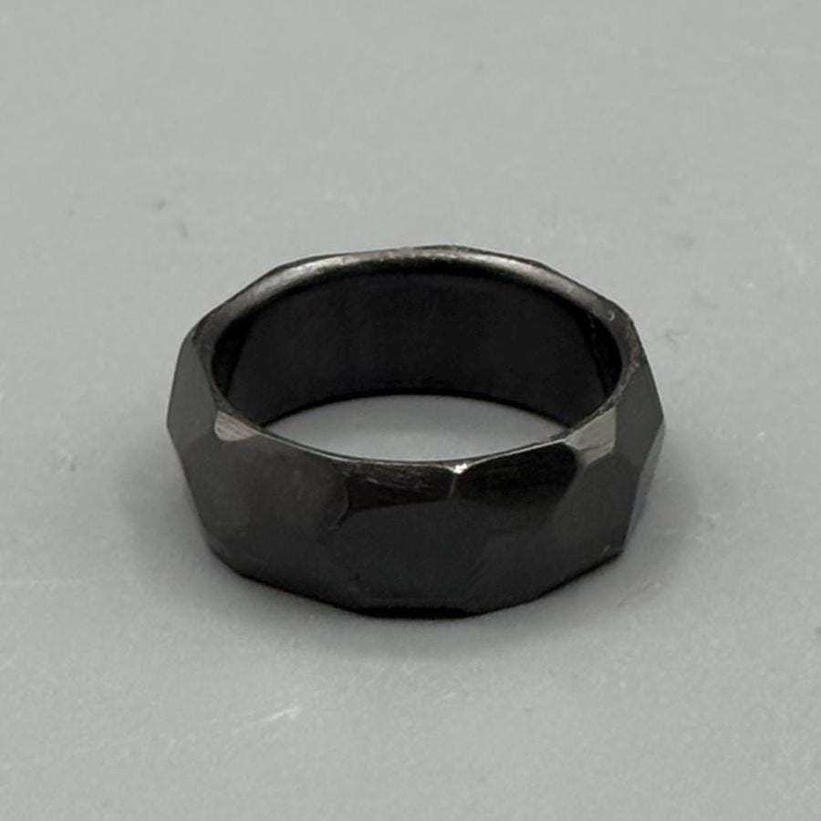 Zirconium Ring Classic Black Minimalist Faceted Zirconium Ring  Handmade Zirconium Ring Anniversary Gift for Him Wedding Band for Him Metalic Crafts