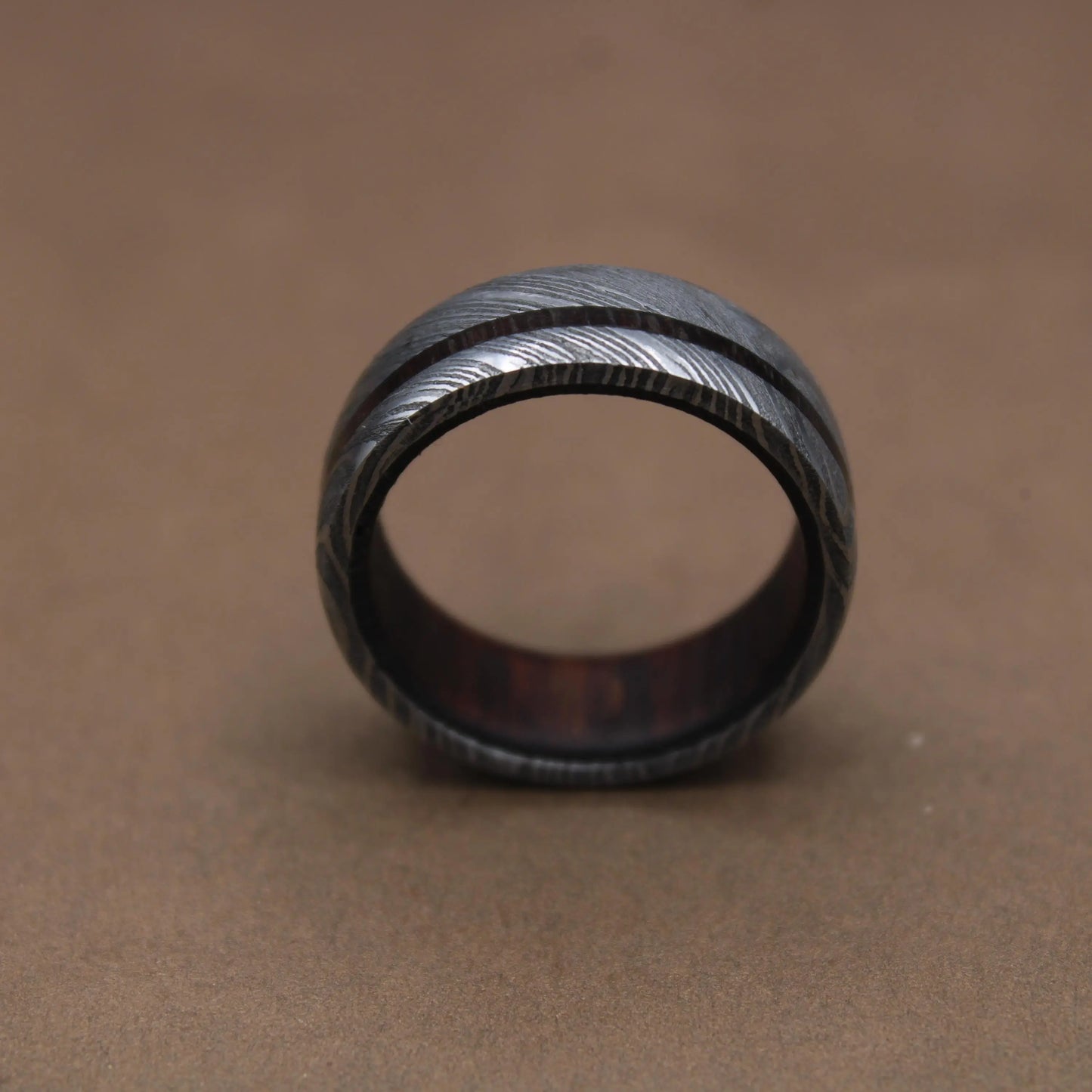 Damascus Steel Whiskey Barrel Wood Inlay Wedding Ring Damascus Steel Rings Wood Inlay Mens Promise Ring Engagement Ring Wedding Band My Store