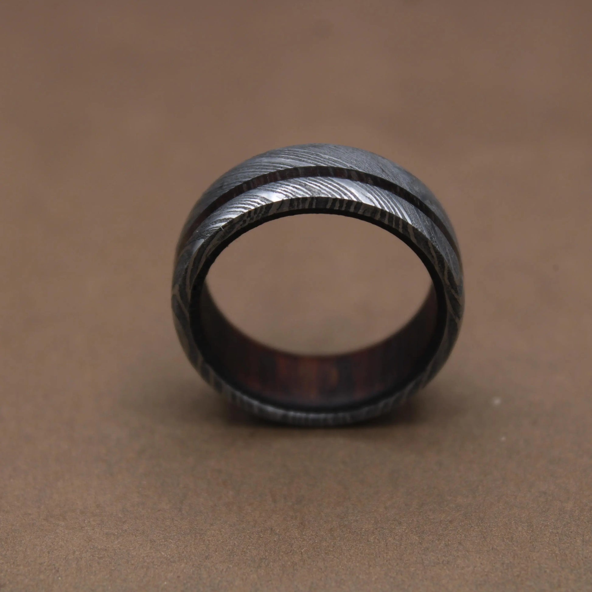 Damascus Steel Whiskey Barrel Wood Inlay Wedding Ring Damascus Steel Rings Wood Inlay Mens Promise Ring Engagement Ring Wedding Band My Store