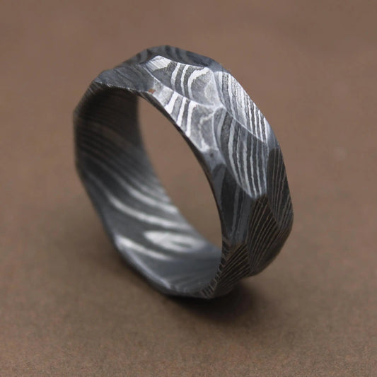 Hammered Ring Handcrafted Damascus hammered Ring Damascus Rock Hammered 7mm Ring For Men Personalized Gift Anniversary Gift Wedding Band My Store
