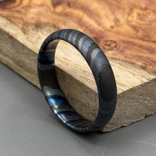Doomed Zirconium Ring | Timascus Black Handmade Ring | Black Ring For Men | Wedding Band | Titanium Damascus Band For Him | Gift for her | Zirconium Ring Metalic Crafts