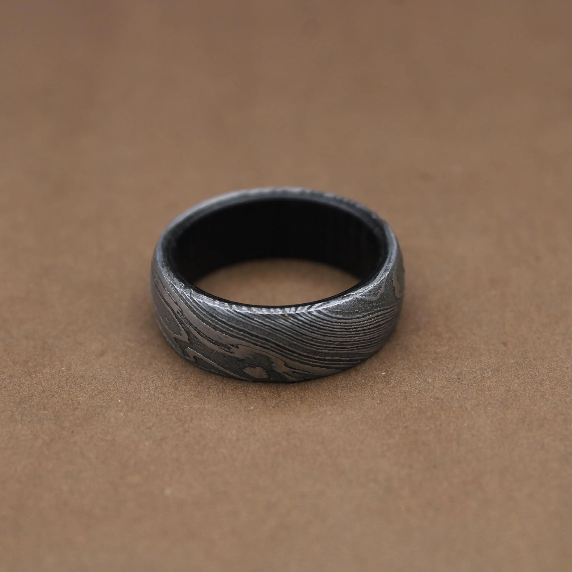 Damascus Steel Ring Inlayed with Dark Wood Damascus Ring Man Wedding Ring Man Promise Ring Engagement Ring Anniversary Ring Wedding Band My Store