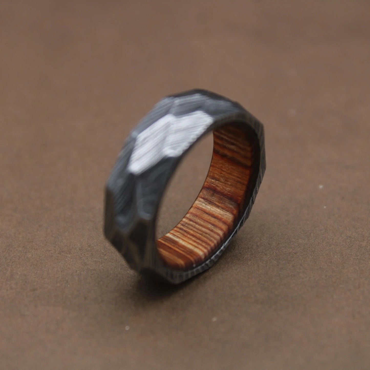 Damascus Steel Ring with Exotic Wenge Wood Inlay and Sleeve Best Christmas Gift Men Wedding Ring Damascus Wood Ring Men Gift 8mm Ring My Store
