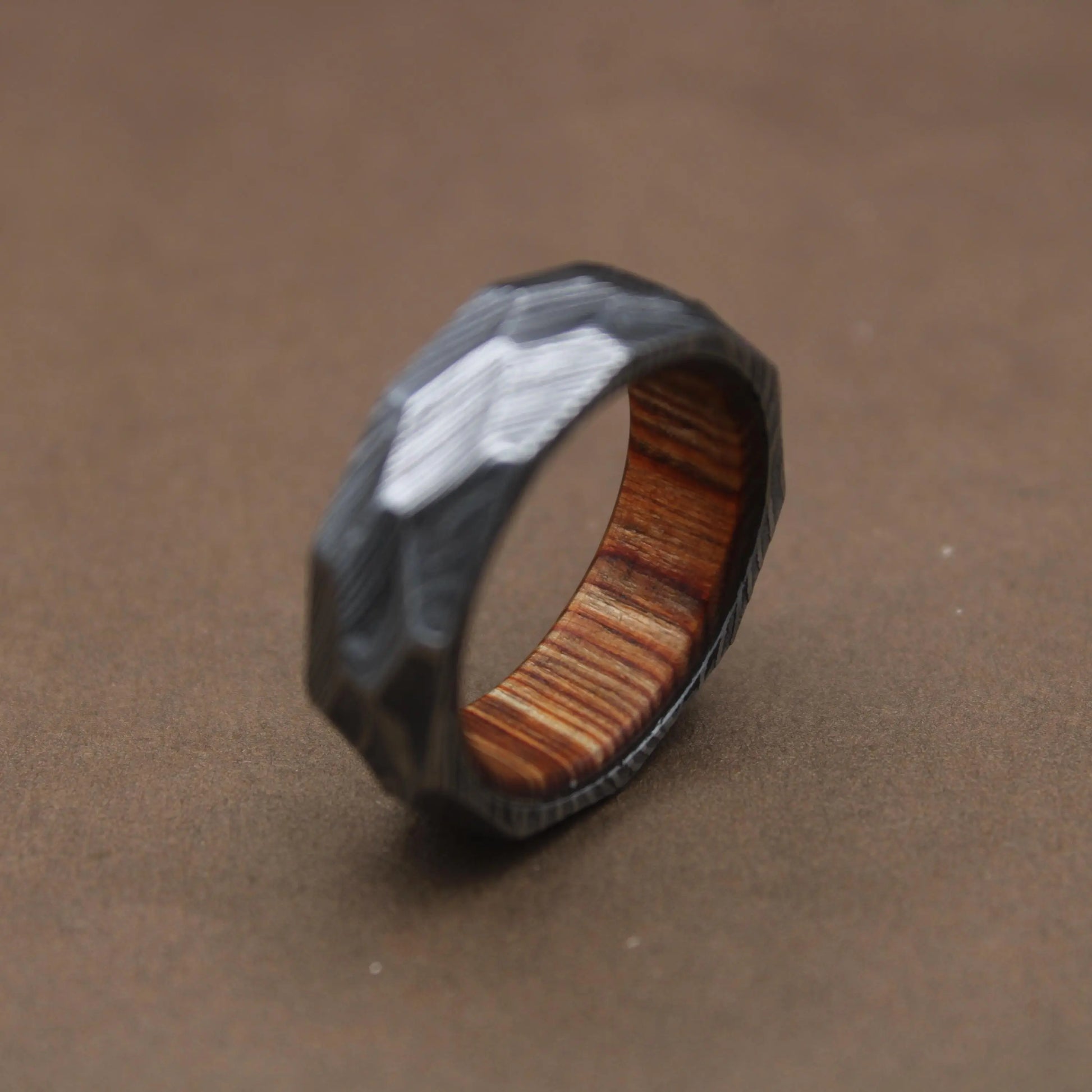 Damascus Steel Ring with Exotic Wenge Wood Inlay and Sleeve Best Christmas Gift Men Wedding Ring Damascus Wood Ring Men Gift 8mm Ring My Store