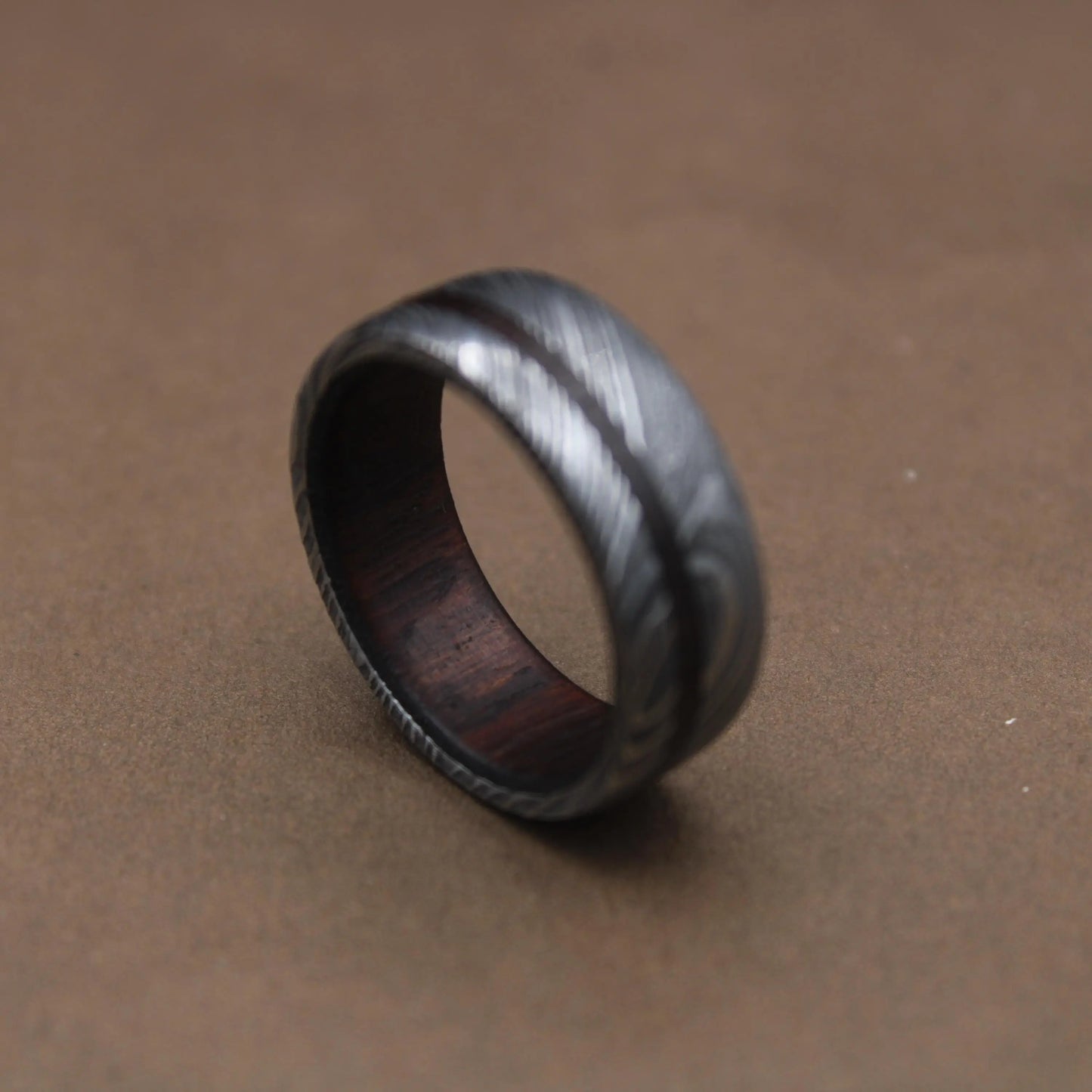 Damascus Steel Whiskey Barrel Wood Inlay Wedding Ring Damascus Steel Rings Wood Inlay Mens Promise Ring Engagement Ring Wedding Band My Store