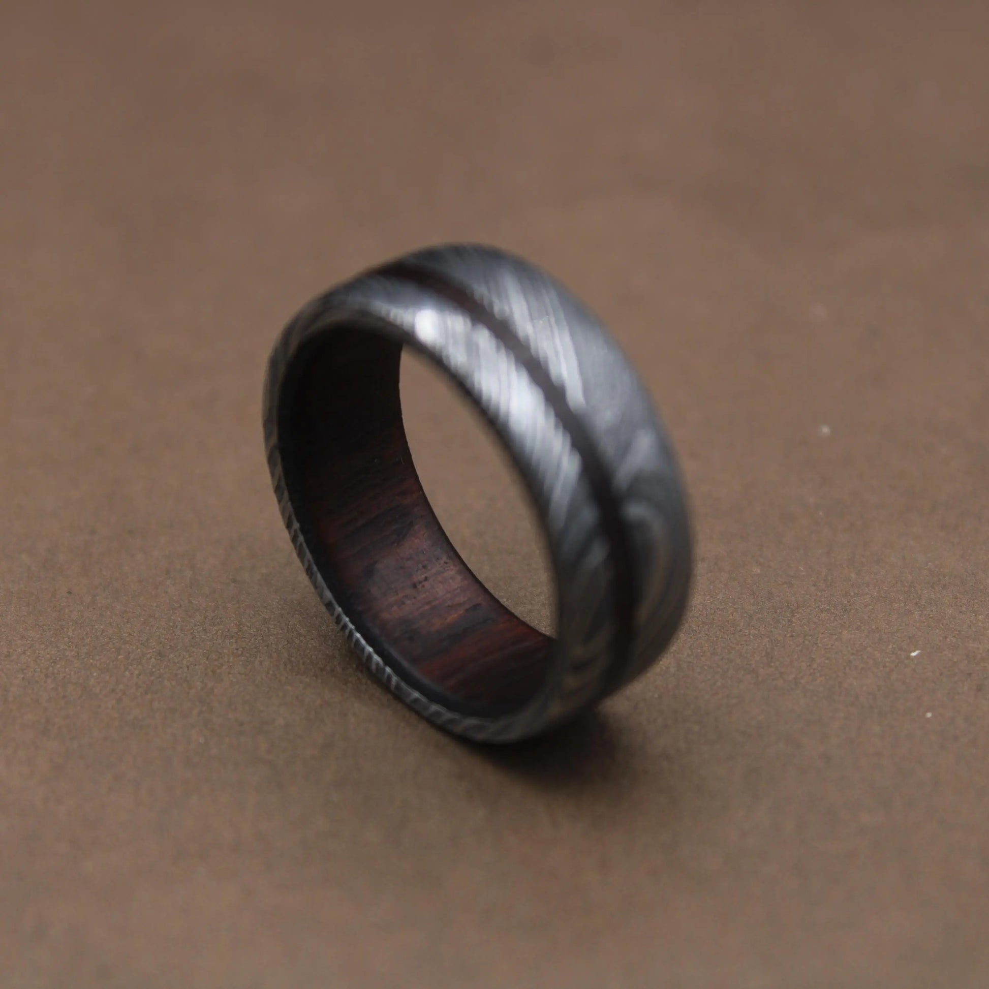 Damascus Steel Whiskey Barrel Wood Inlay Wedding Ring Damascus Steel Rings Wood Inlay Mens Promise Ring Engagement Ring Wedding Band My Store