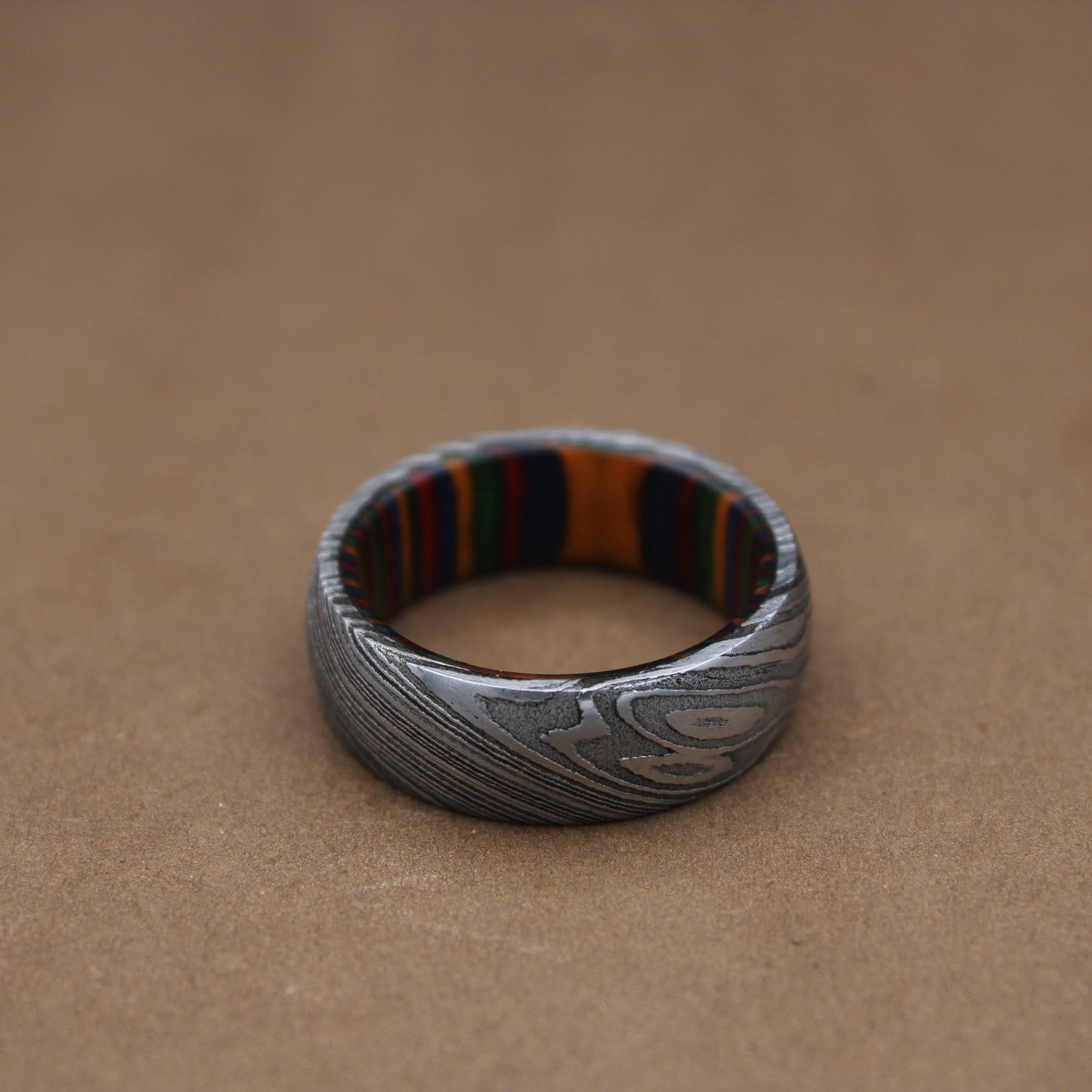 Damascus Steel Wedding Band Whiskey Barrel Steel Rings Dome Promise Ring Wood Wedding Ring Damascus Steel Rings Wood Inlay Engagement Ring My Store