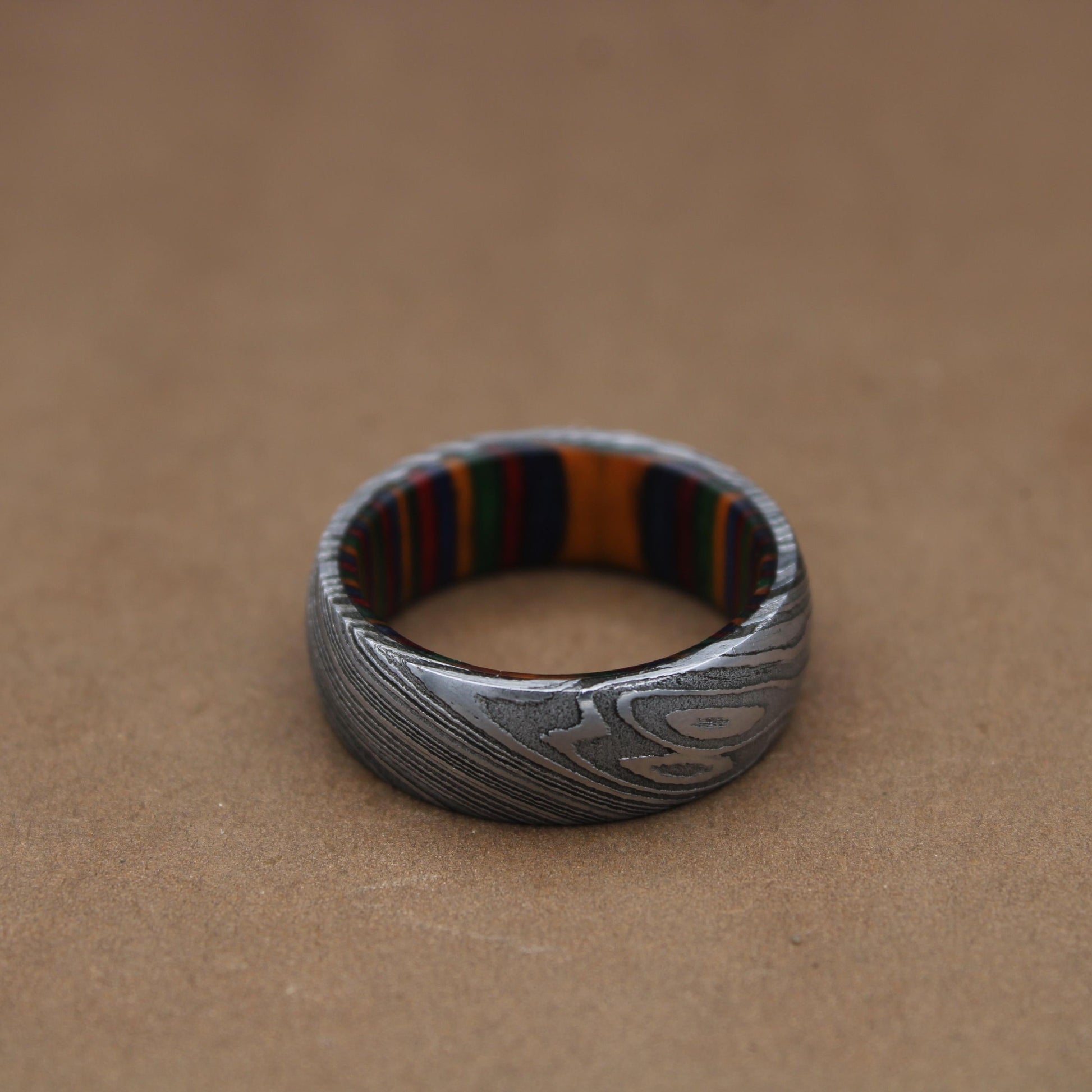 Damascus Steel Wedding Band Whiskey Barrel Steel Rings Dome Promise Ring Wood Wedding Ring Damascus Steel Rings Wood Inlay Engagement Ring My Store