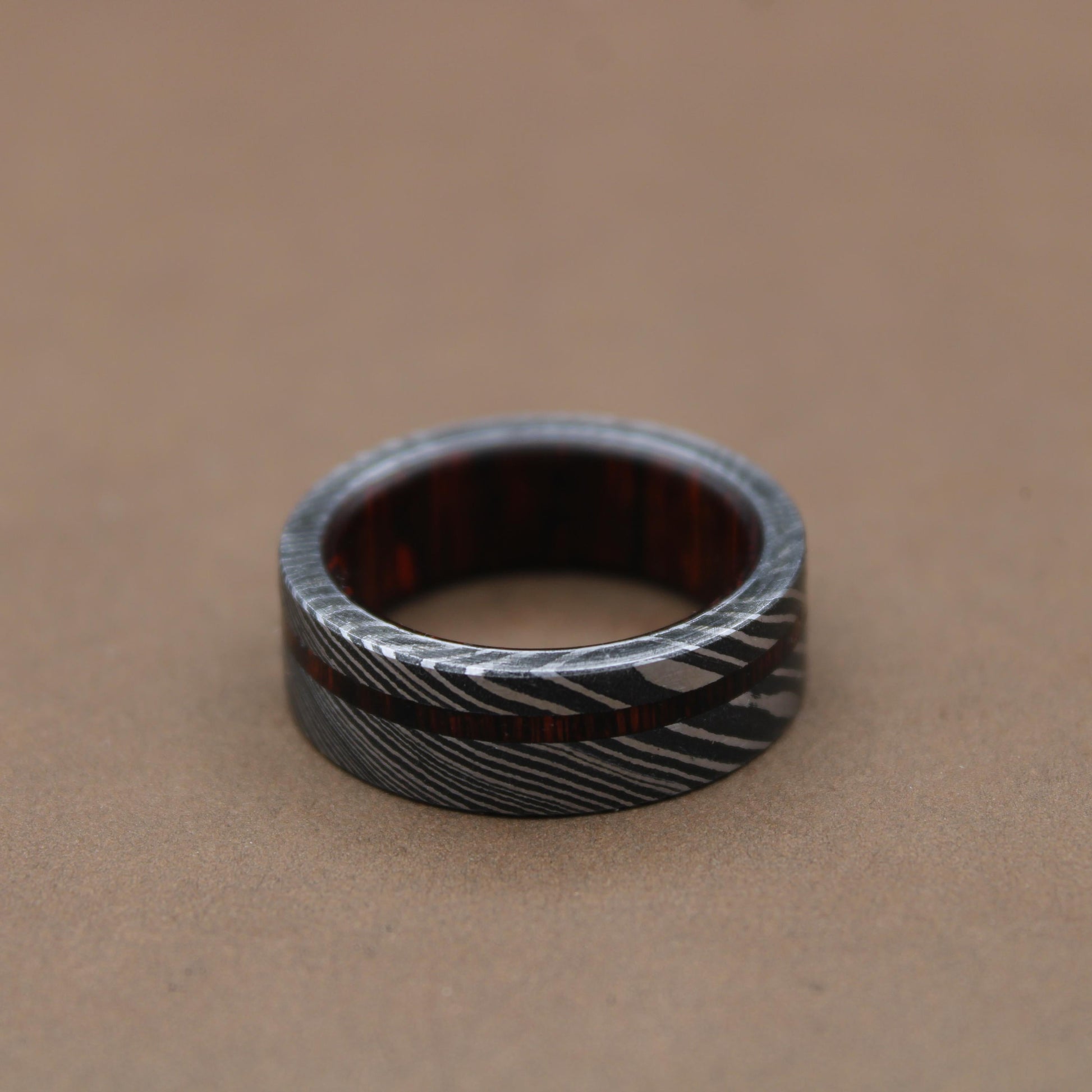Damascus Steel Whiskey Barrel Steel Rings, Dome Promise Ring, Wood Wedding Ring, Damascus Steel Rings, Wood Inlay Engagement Ring, Wedding Band My Store
