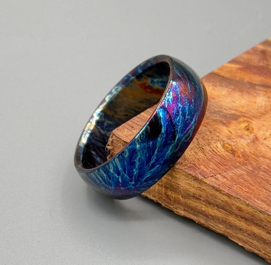 Sparkling Titanium Heat-Anodized Customized Wedding Band 5mm Personalized Titanium Anniversary Ring Unique Random Pattern Ring Gift for Him My Store