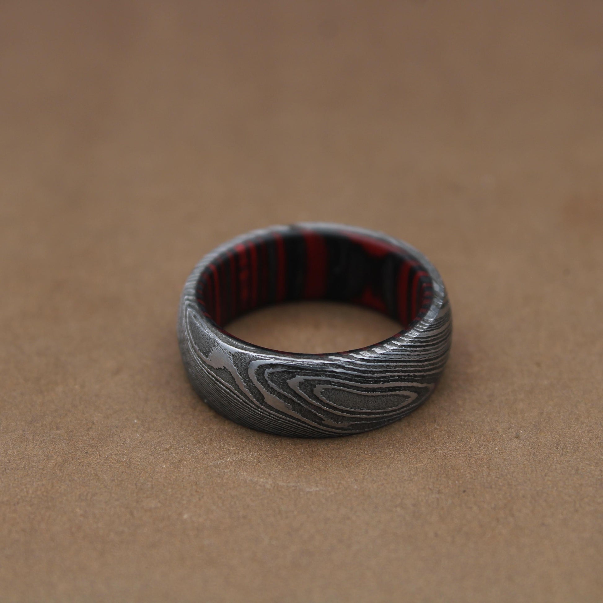 Damascus Steel Whiskey Barrel Steel Rings, Dome Promise Ring, Wood Wedding Ring, Damascus Steel Rings, Wood Inlay Engagement Ring, Wedding Band My Store