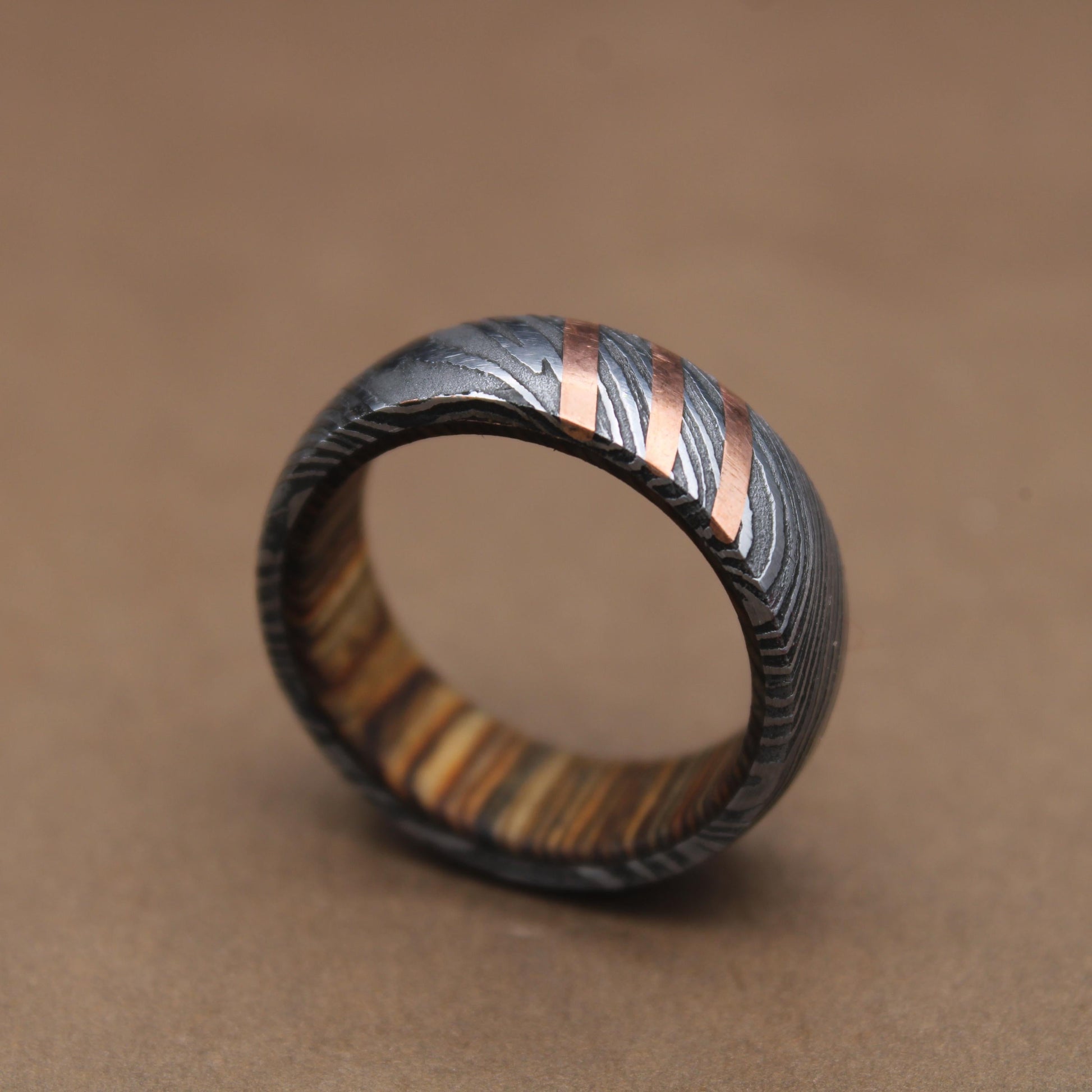 Damascus Steel Whiskey Barrel Steel Rings, Dome Promise Ring, Wood Wedding Ring, Damascus Steel Rings, Wood Inlay Engagement Ring, Wedding Band My Store
