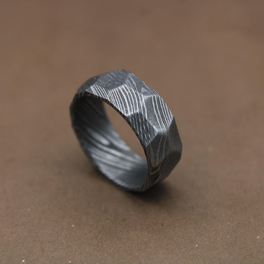 Hammered Damascus Ring, Mens Wedding Band, Distressed Rustic Finish, Hammered Ring For Mens Wedding Band, Womens Wedding Band, Proposal Ring My Store