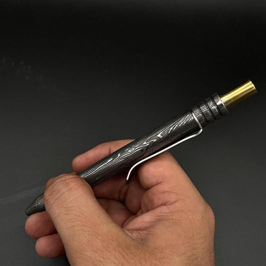 Damascus Steel Pen, Hand Forged Vintage Pen Splendor Damascus Steel Ballpoint Pocket Clipper Pen, Custom Pen Retirement Gift, Groomsmen Gift Metalic Crafts